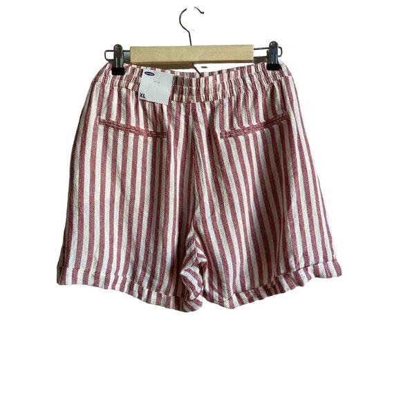 New! Old Navy Size XL Red White Stripe Linen Blend Drawstring Shorts - Picture 3 of 8